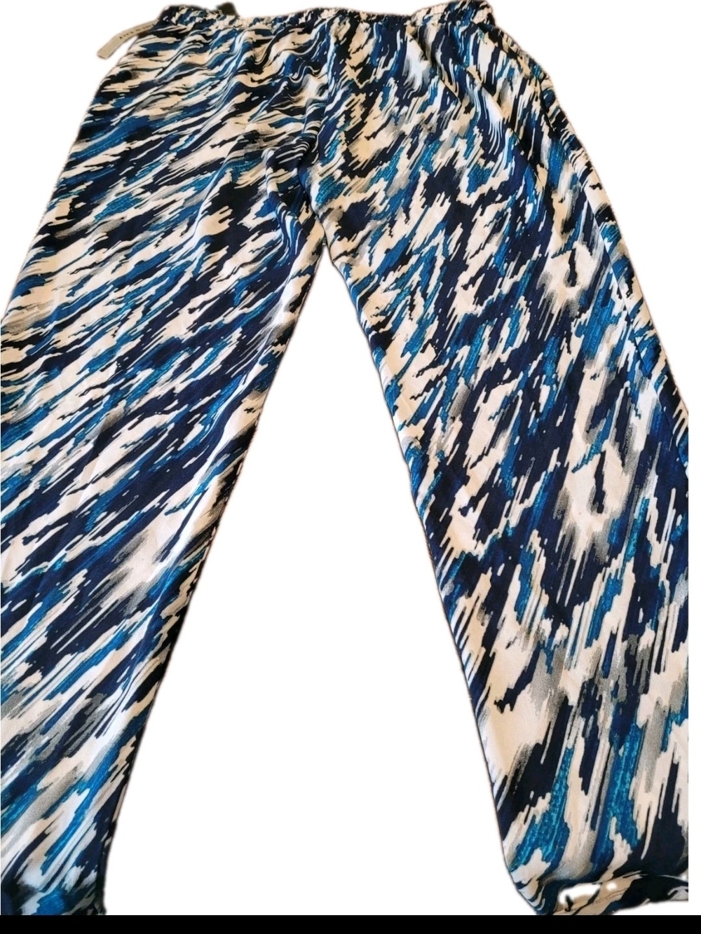 NWT Rachel Roy Womenβs L Blue Abstract Print Pull On Wide Leg Pants - Picture 2 of 9